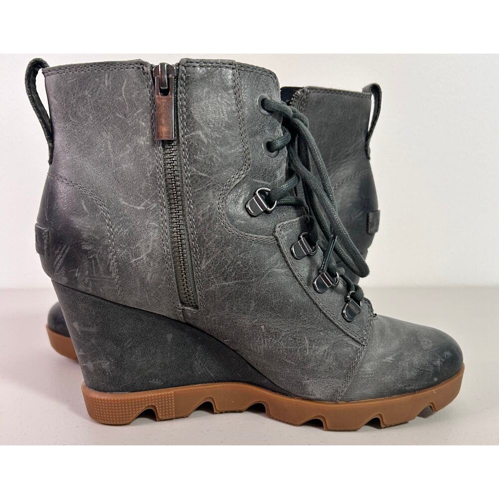 Sorel Womens Joan Uptown Wedge Heel Boot Lace Up Zip Leather Gray Size‎ 9.5 - Picture 7 of 14